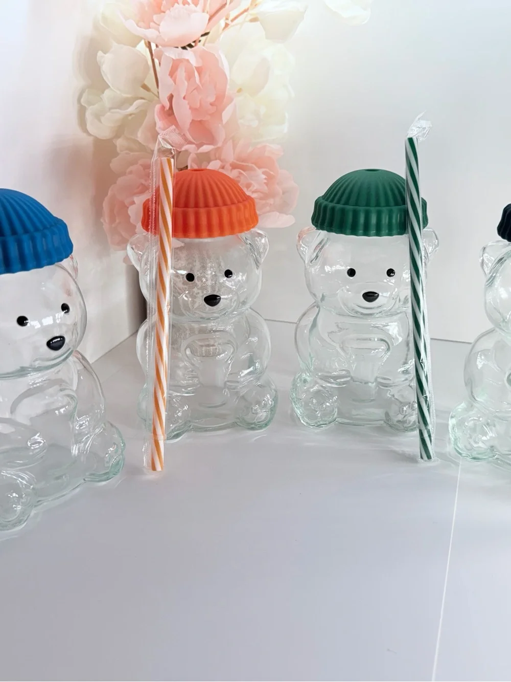 Green-Top Clear Bear Drink Cup with Straw - Party Supply